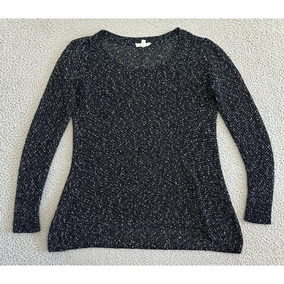 Eileen Fisher Open Knit Sweater Speckled Salt & Pepper Scoop Neck - Picture 1 of 16